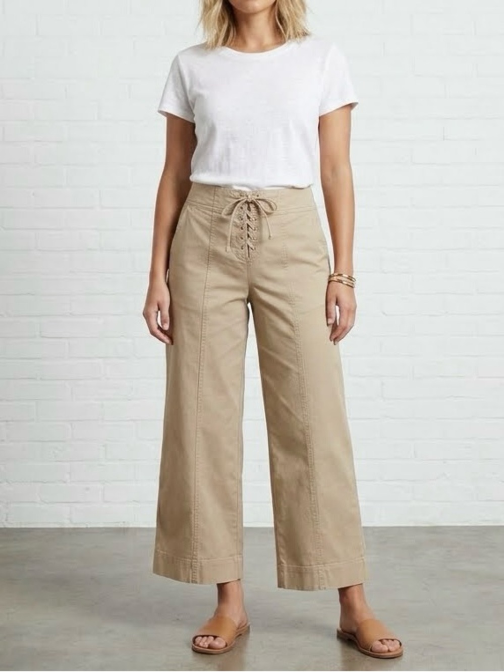 GAP Khaki Lace Up Corset Wide Leg Cropped Pants Size 6 Preppy Casual Chic